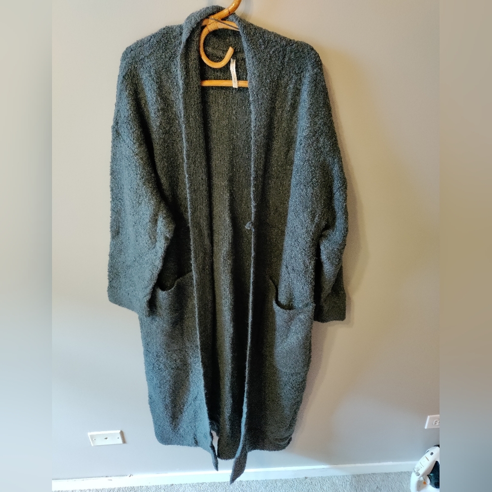 Sz L paper label blue gray sweater coat